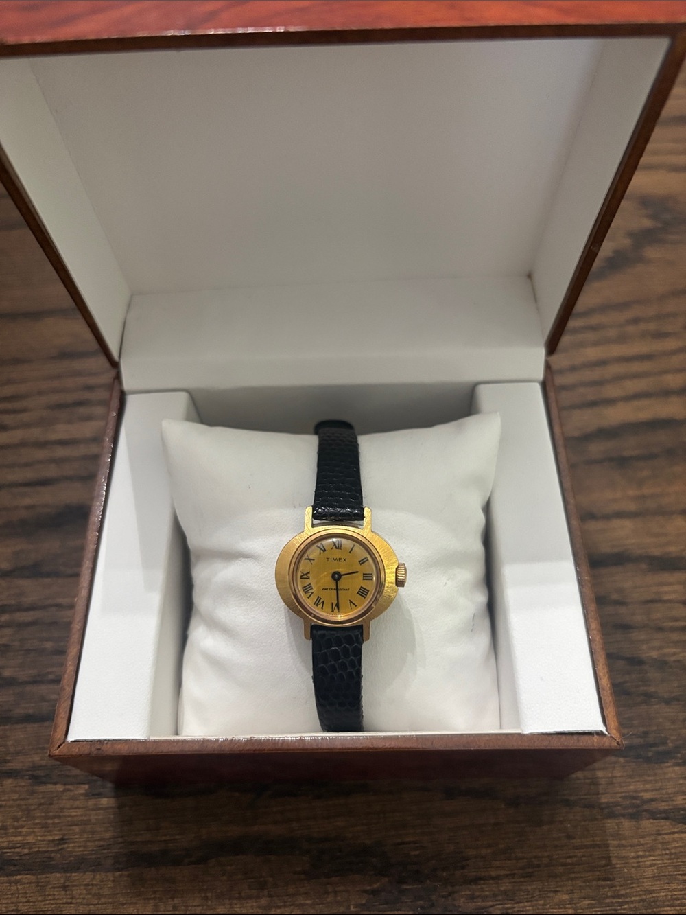 Timex Gold-Tone Black Leather Strap Ladies Watch